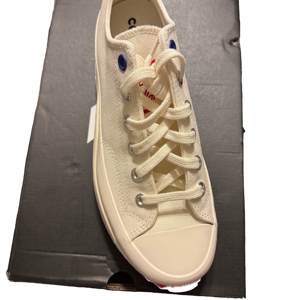 Converse Low-Top Platform Sneakers White with Red, Yellow & Blue Accents - Picture 3 of 5